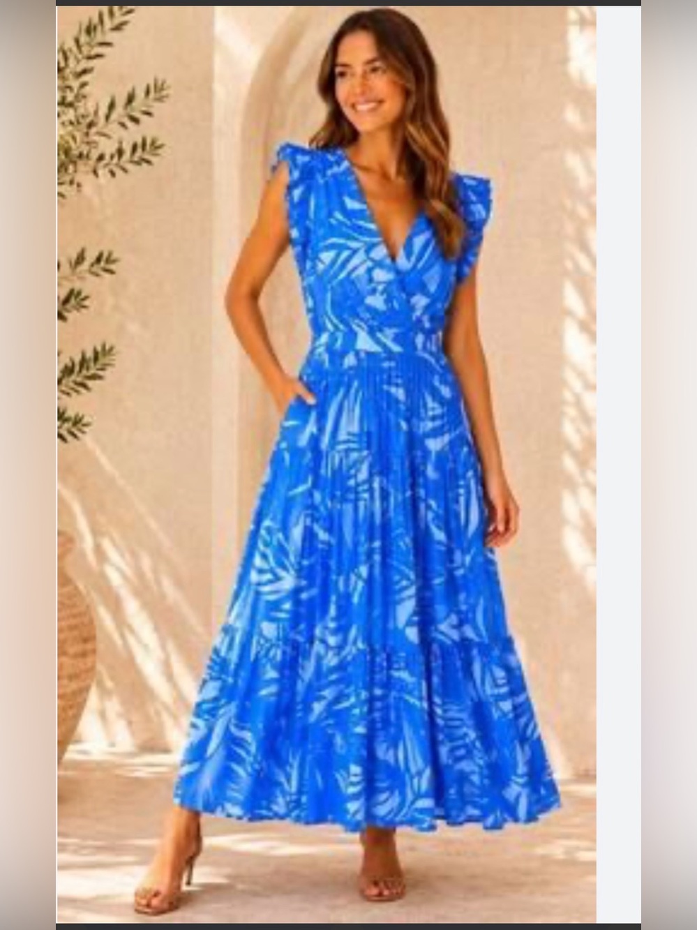 Taylor Flutter Sleeve Tiered Blue Cottagecore Printed Maxi Dress Size 12 NWT